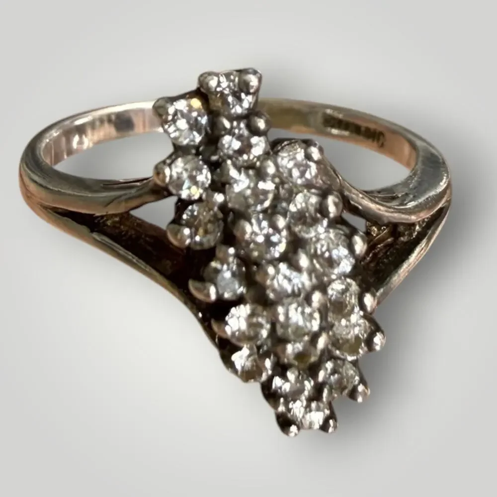 Vintage Sterling Silver Clear Stone Cluster Ring Size 6 Cocktail Statement